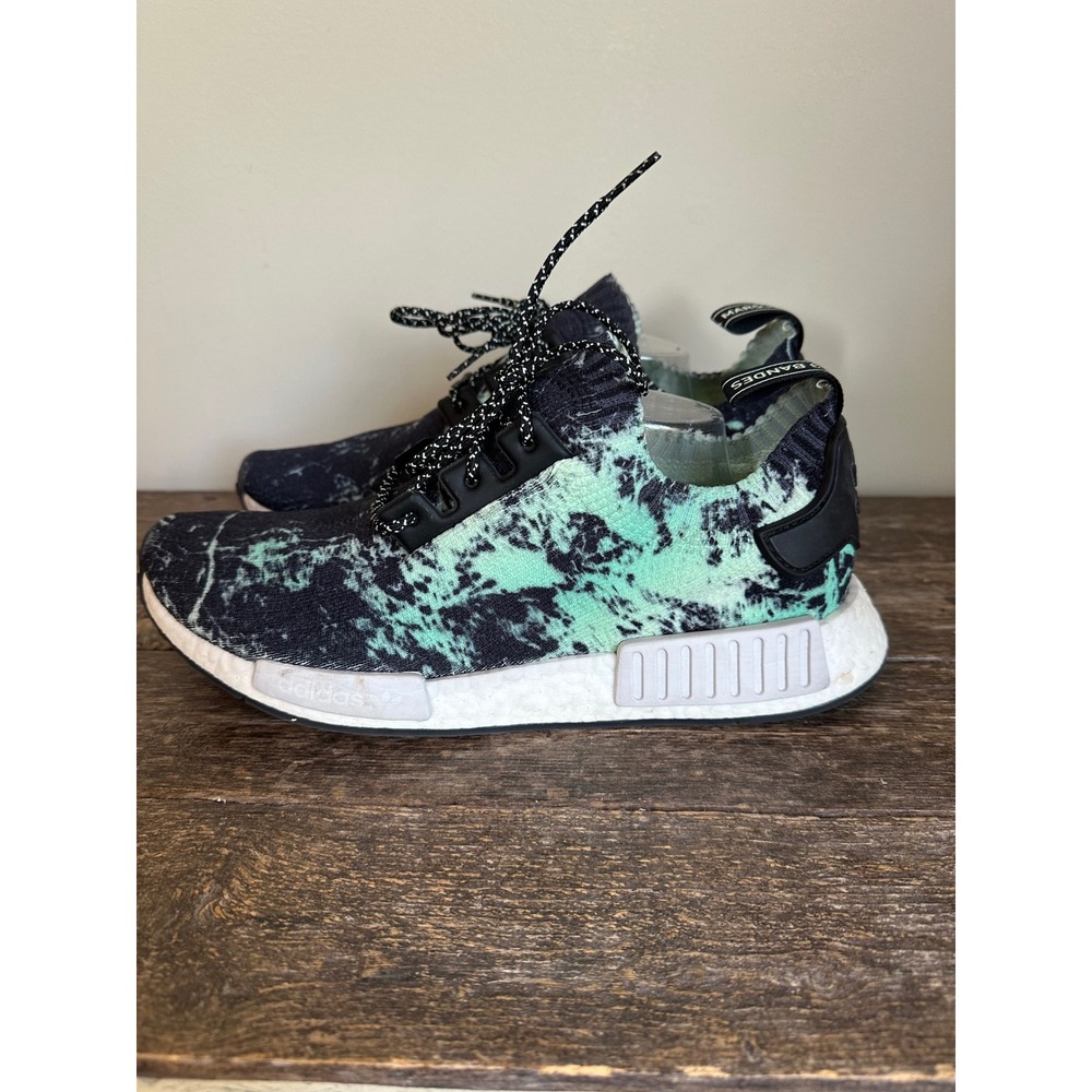 Adidas NMD R1 Primeknit Boost Shoes Mens US 10 Black‎ Aero Green Marble Print